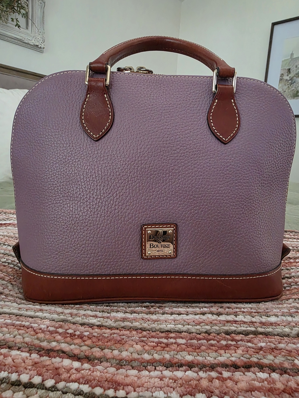 Dooney & Bourke MAUVE  *RARE* Zip ZIP Dome Satchel with Brown Trim